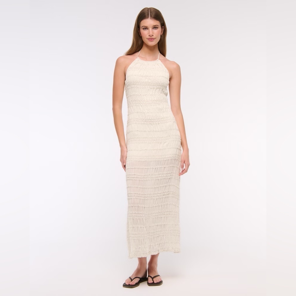Abercrombie Fitch Beige Halter Maxi Dress Large NWT